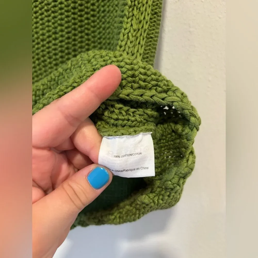 Tory Burch Chunky Knit Short Sleeve Sweater | XS | Moss Green